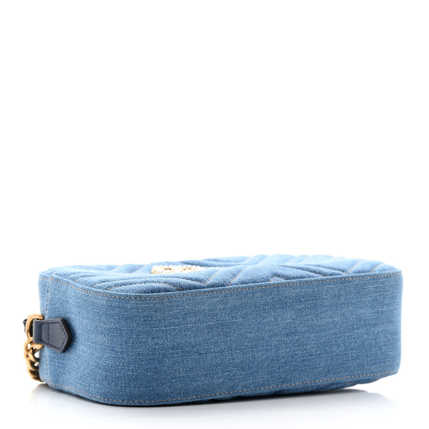 Denim Matelasse Small Pearly GG Marmont Chain Shoulder Bag Blue