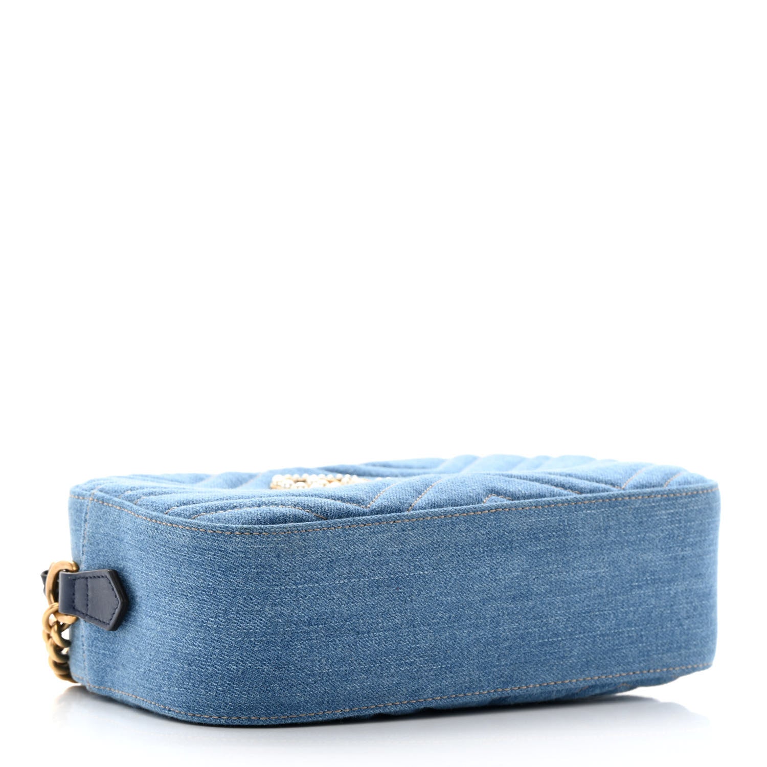 Gucci Denim Matelasse Small Pearly GG Marmont Chain Shoulder Bag Blue 4 of 10