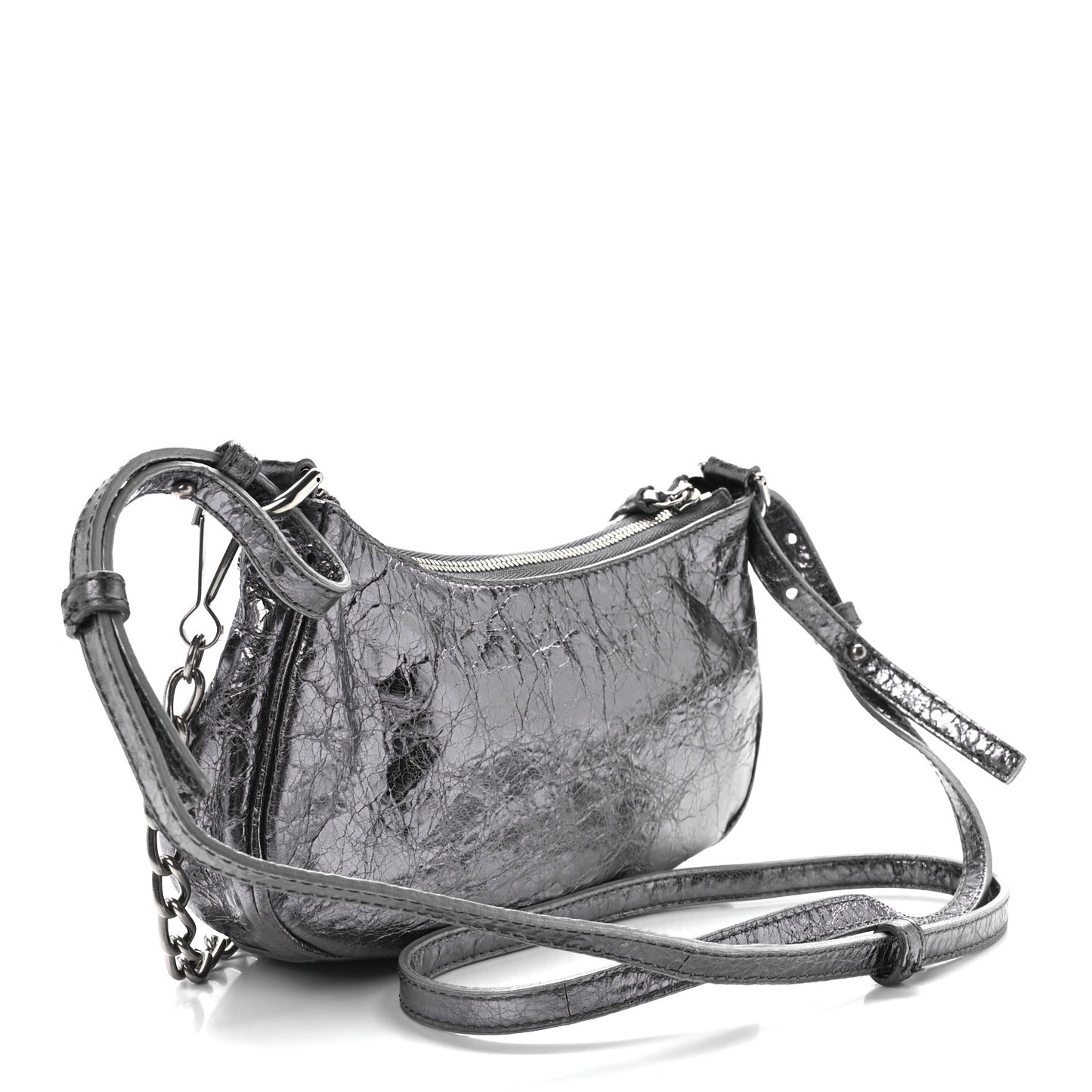 Metallic Agneau Arena Le Cagole Purse With Chain Mini Silver