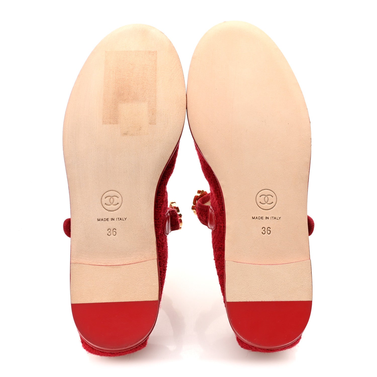 Chanel Wool Tweed Patent Mary Jane Flats 36 Red 6 of 10