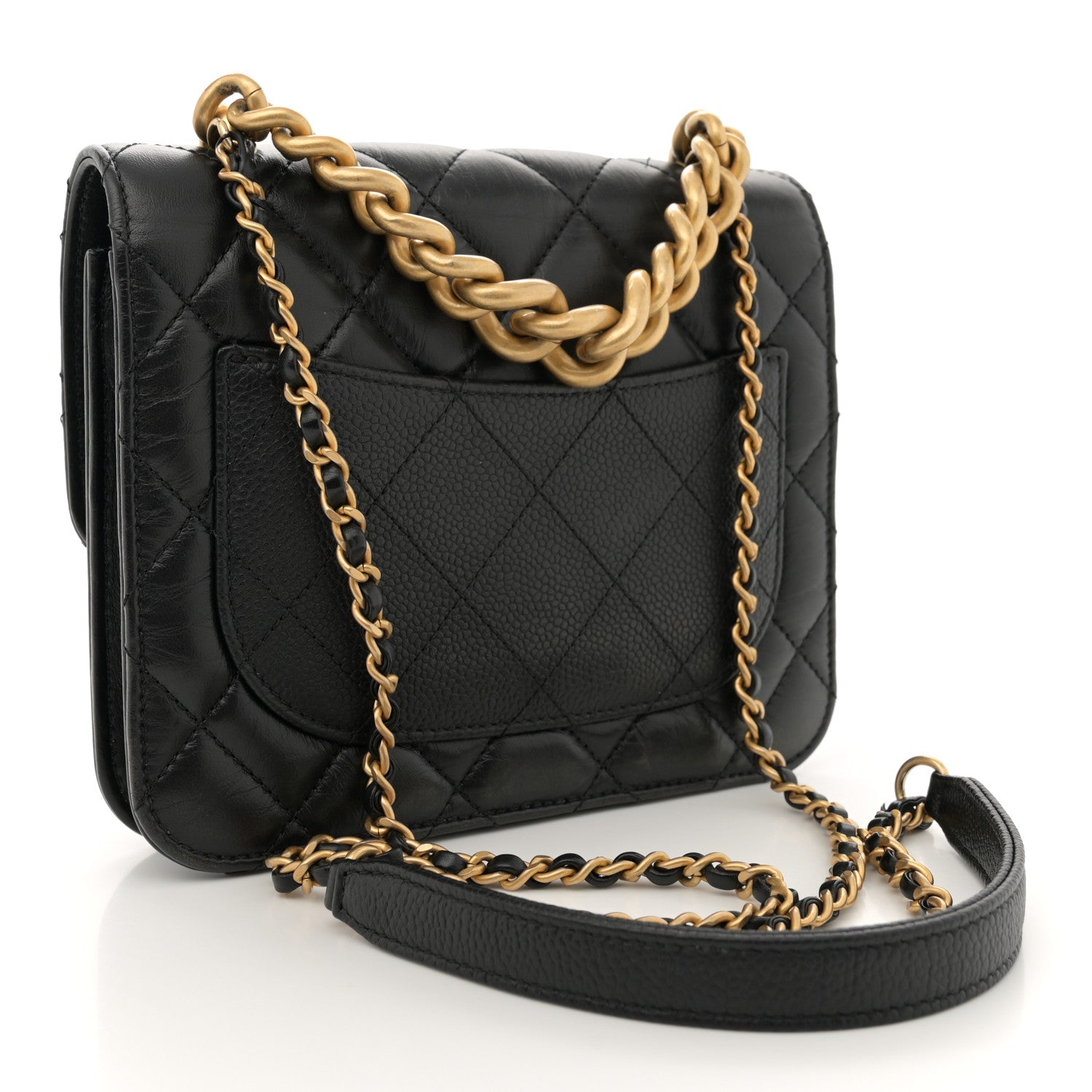Chanel Calfskin Caviar Quilted Mini Chain Handle Flap Black 3 of 12