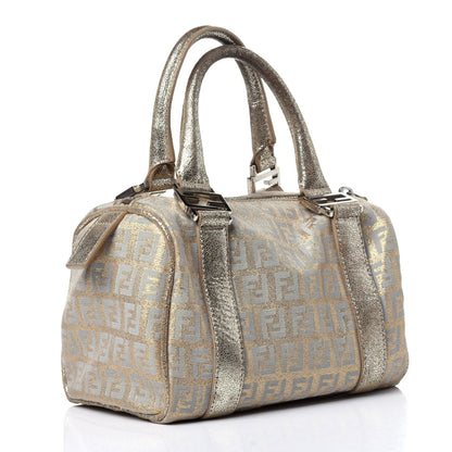 Fendi Metallic Jacquard Zucchino Mini Forever Boston Gold Silver 3 of 11