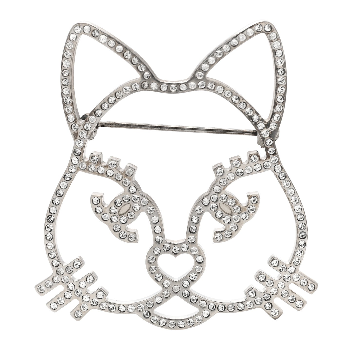 Strass Crystal Emoji Choupette Cat Brooch Silver