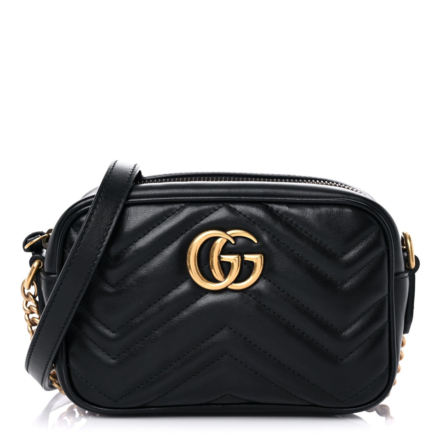 Calfskin Matelasse Mini GG Marmont Chain Shoulder Bag Black