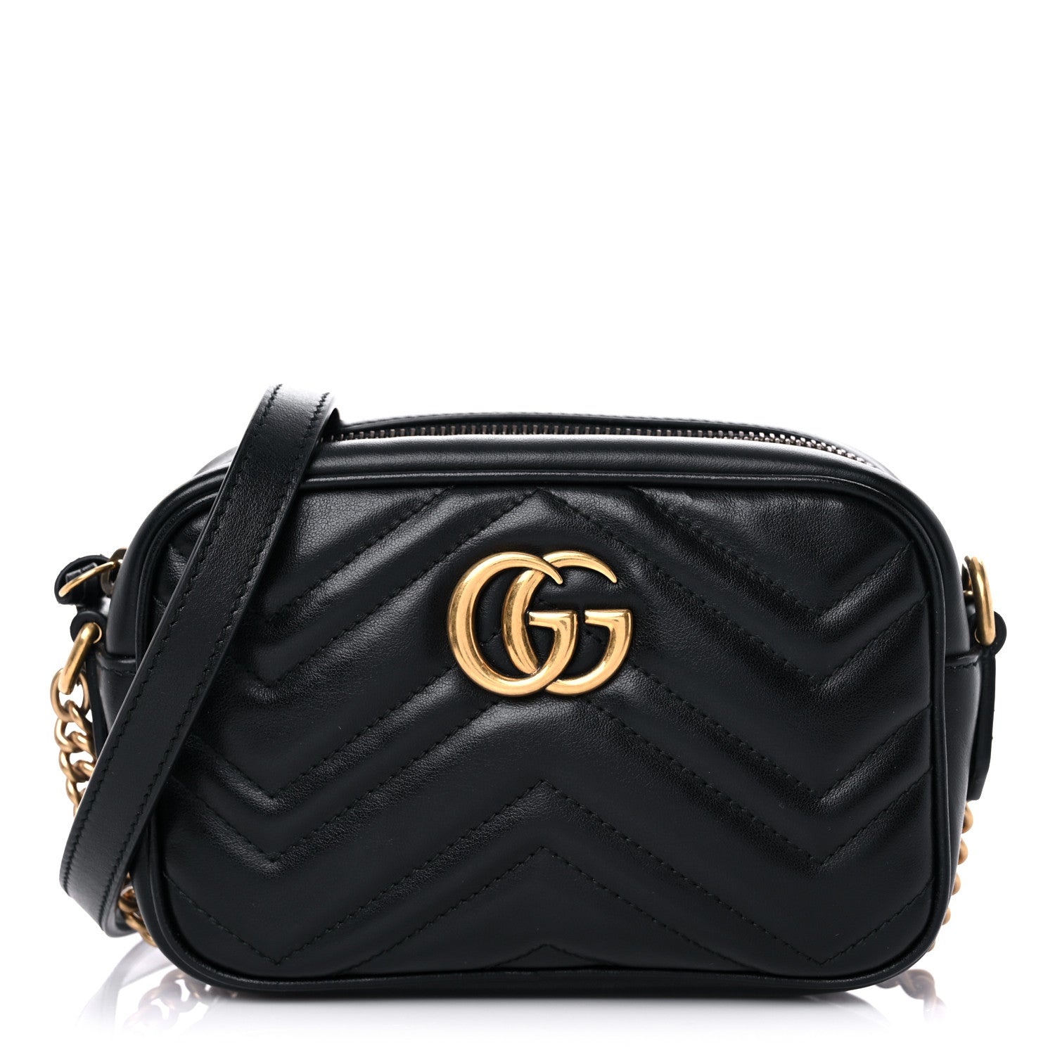 Gucci Calfskin Matelasse Mini GG Marmont Chain Shoulder Bag Black 1 of 9