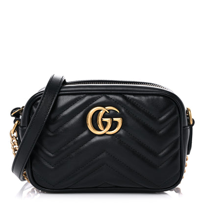 Gucci Calfskin Matelasse Mini GG Marmont Chain Shoulder Bag Black 1 of 9