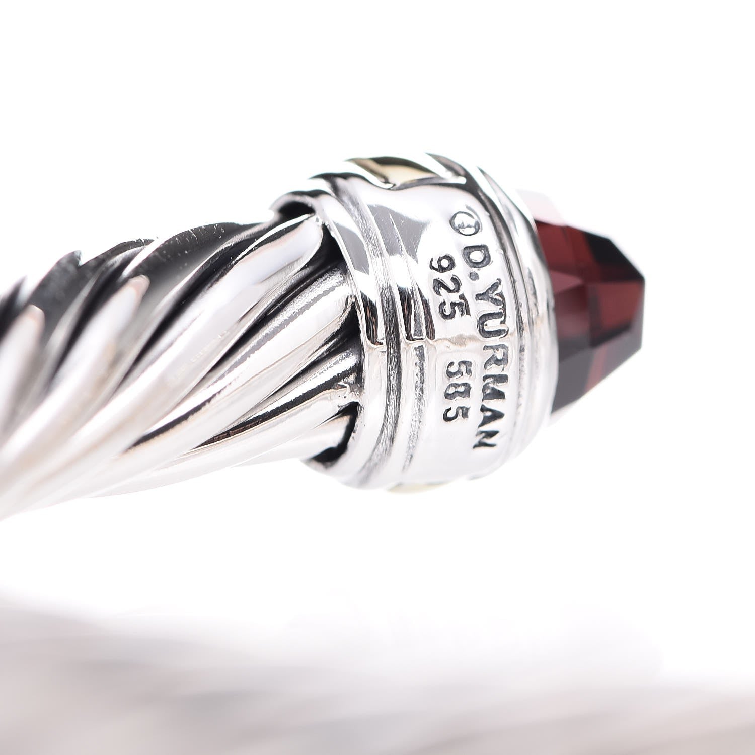David Yurman Sterling Silver 14K Yellow Gold Garnet 7mm Cable Classics Bracelet 5 of 6