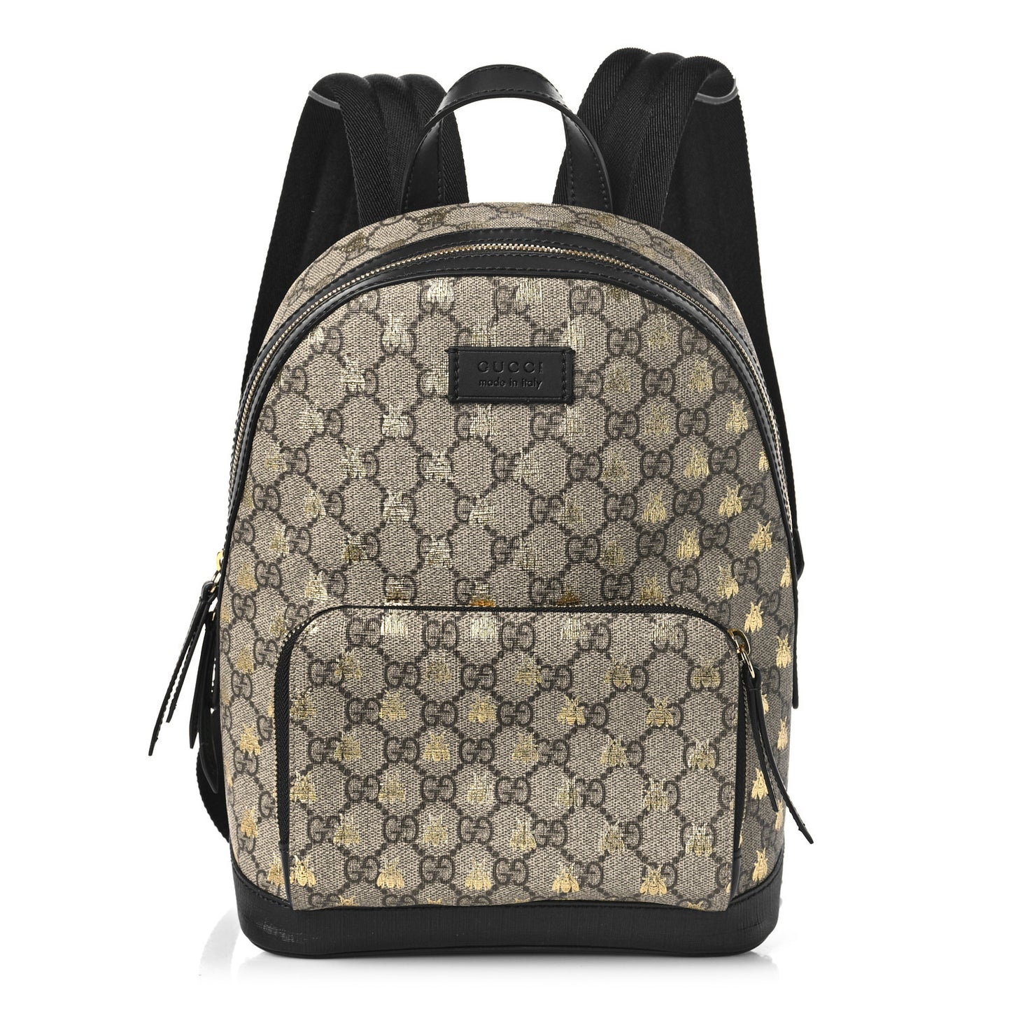 GG Supreme Monogram Bees Print Small Day Backpack Beige Oro Black