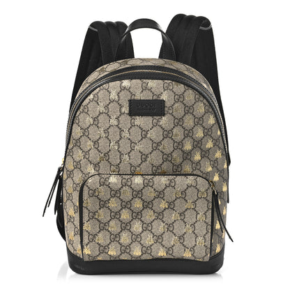 Gucci GG Supreme Monogram Bees Print Small Day Backpack Beige Oro Black 1 of 9