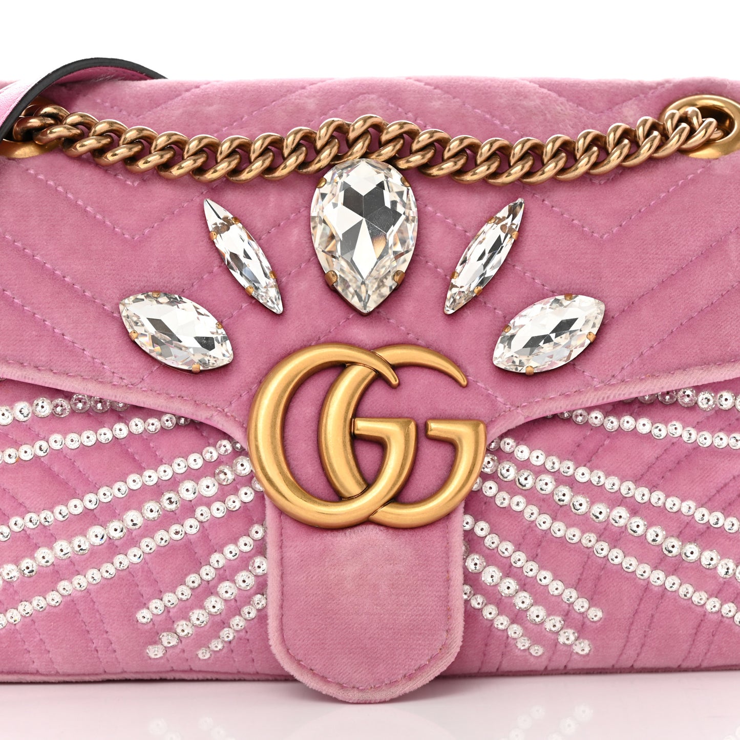 Velvet Matelasse Marquise Crystals Embroidered Small GG Marmont Shoulder Bag Malva