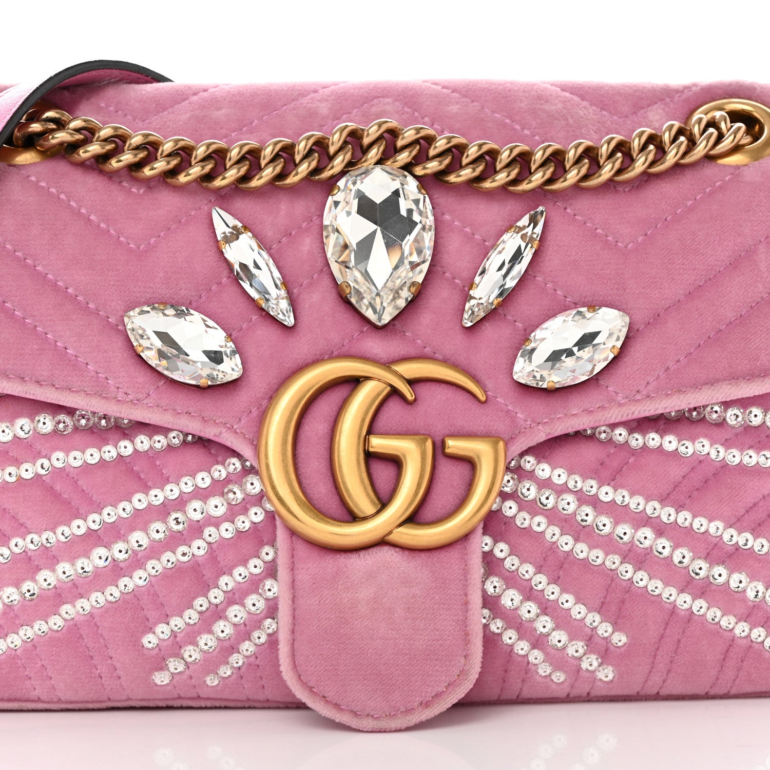 Gucci Velvet Matelasse Marquise Crystals Embroidered Small GG Marmont Shoulder Bag Malva 8 of 11