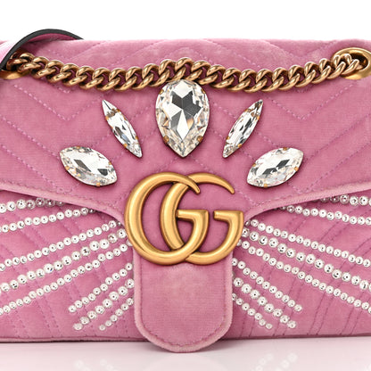 Gucci Velvet Matelasse Marquise Crystals Embroidered Small GG Marmont Shoulder Bag Malva 8 of 11