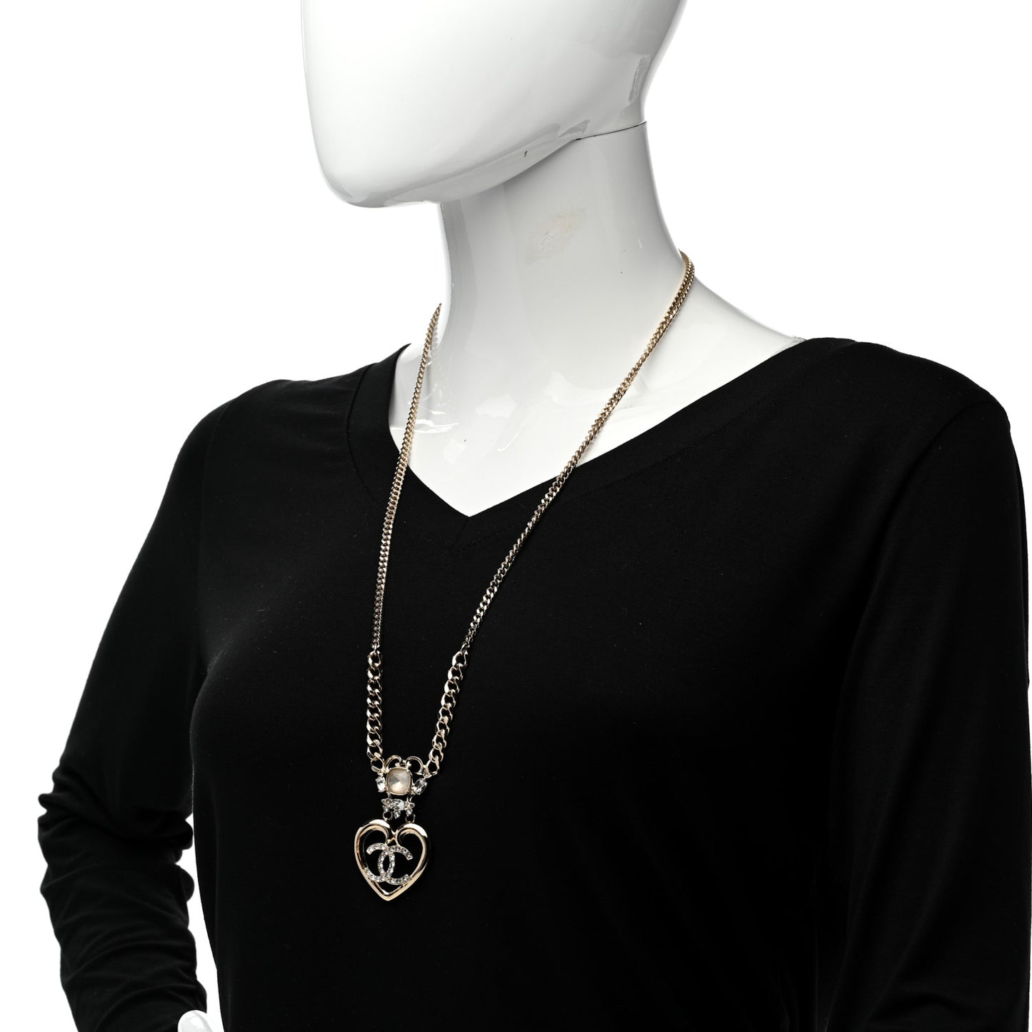 Crystal Glass Heart CC Necklace Gold