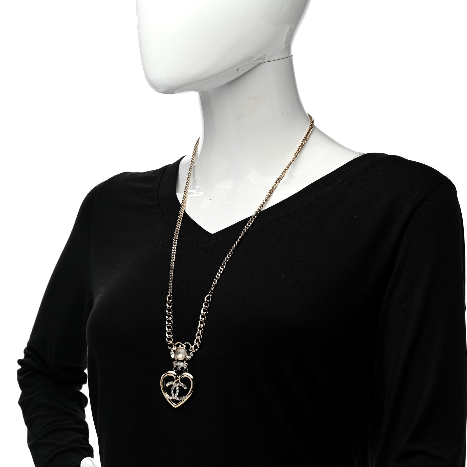 Chanel Crystal Glass Heart CC Necklace Gold 2 of 6