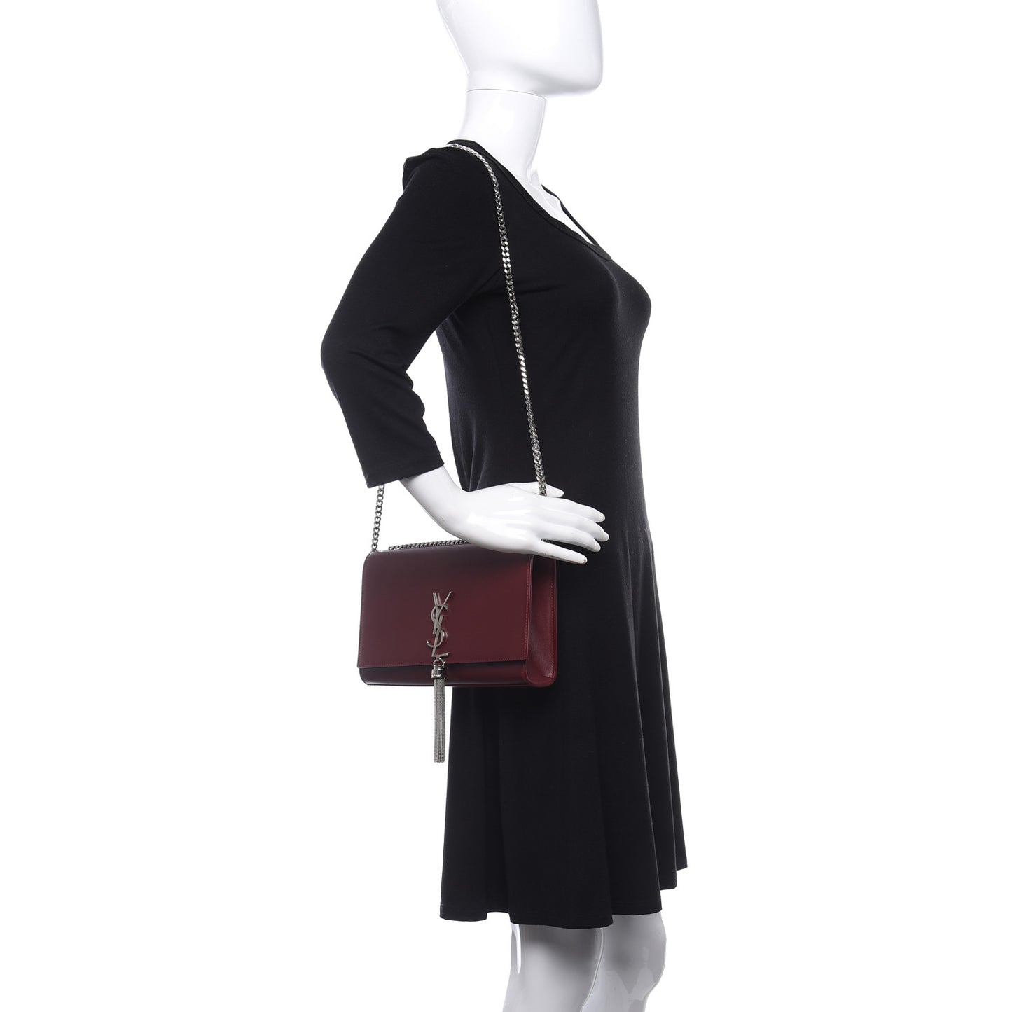 Smooth Calfskin Medium Classic Monogram Kate Tassel Satchel Rouge Legion