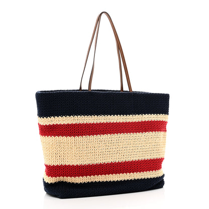 Miu Miu Raffia Crochet Stripe Tote Natural Blue 3 of 18
