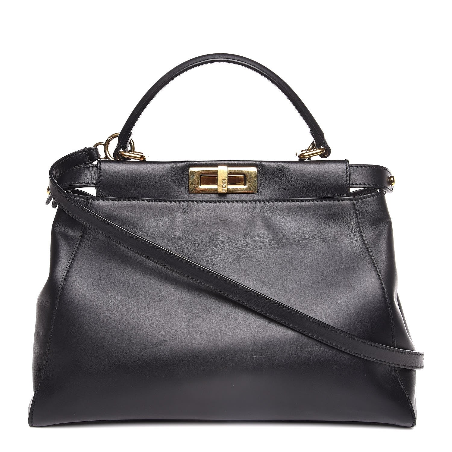 Fendi Vitello Morgan Shiny Nappa Medium Peekaboo Iconic Satchel Black 1 of 16