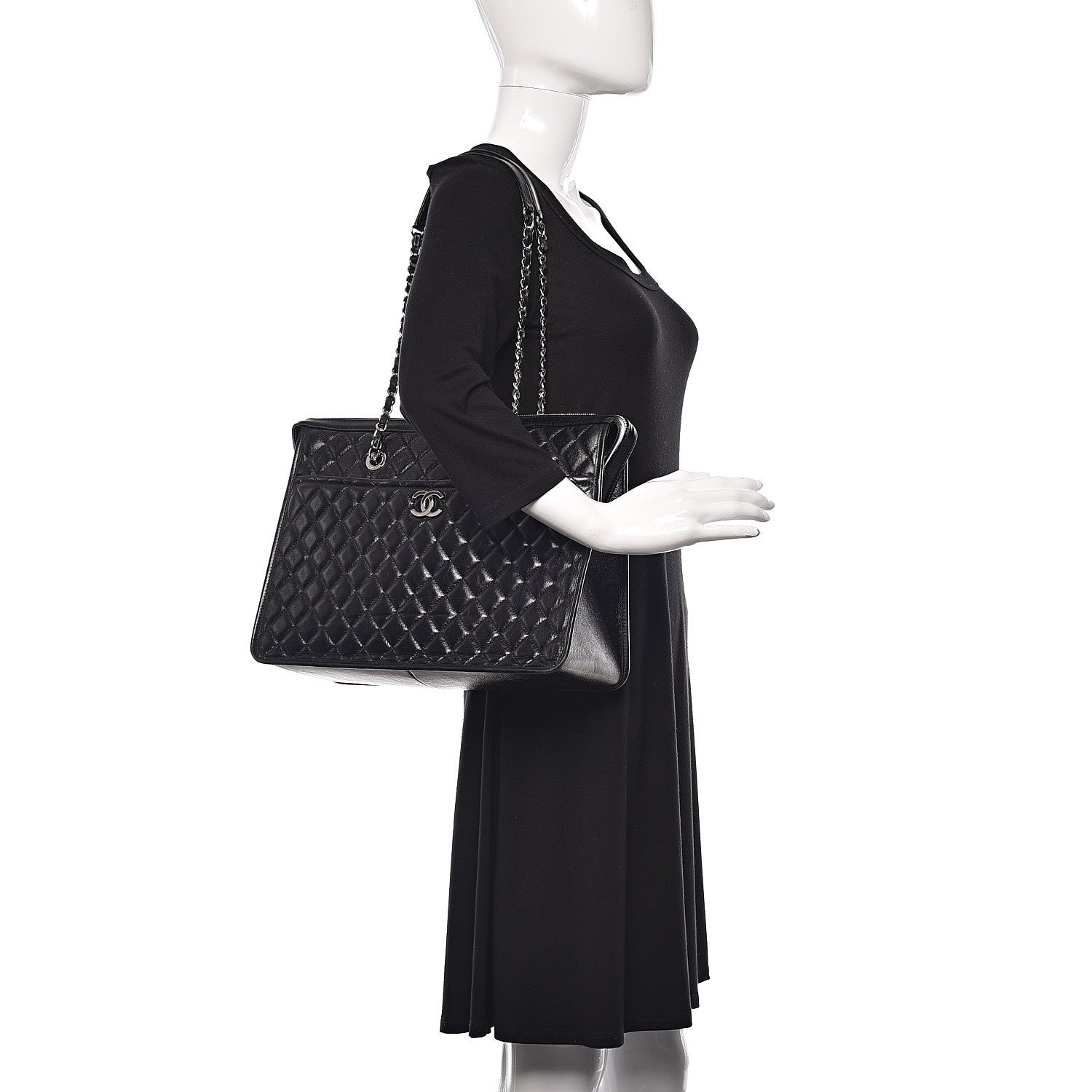 Chanel Glazed Calfskin Quilted Large Shopping Tote Black 2 of 10