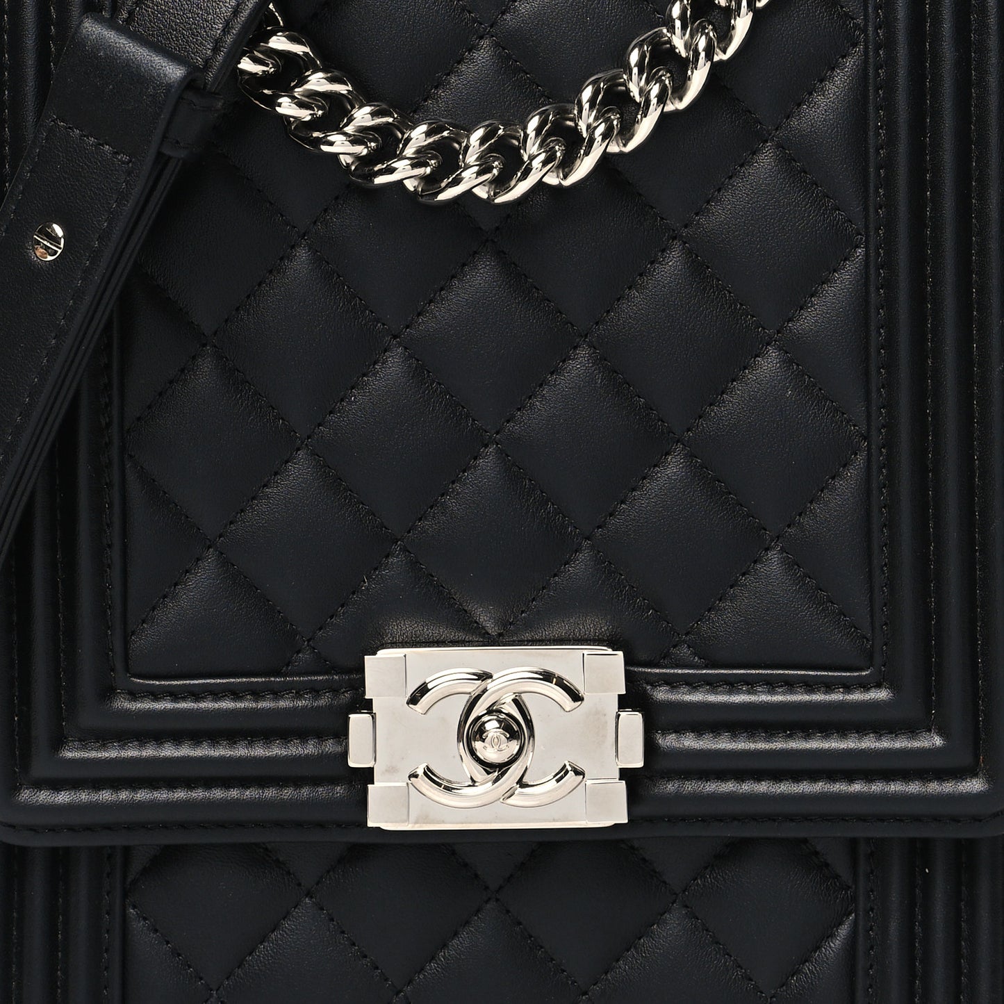 Calfskin Quilted North South Boy Flap Black