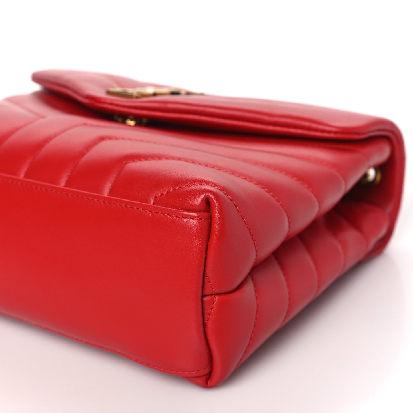 SAINT LAURENT Calfskin Y Quilted Monogram Loulou Chain Satchel Red