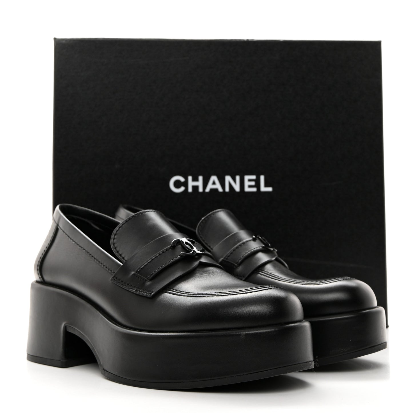 Calfskin CC Platform Loafers 37.5 Black