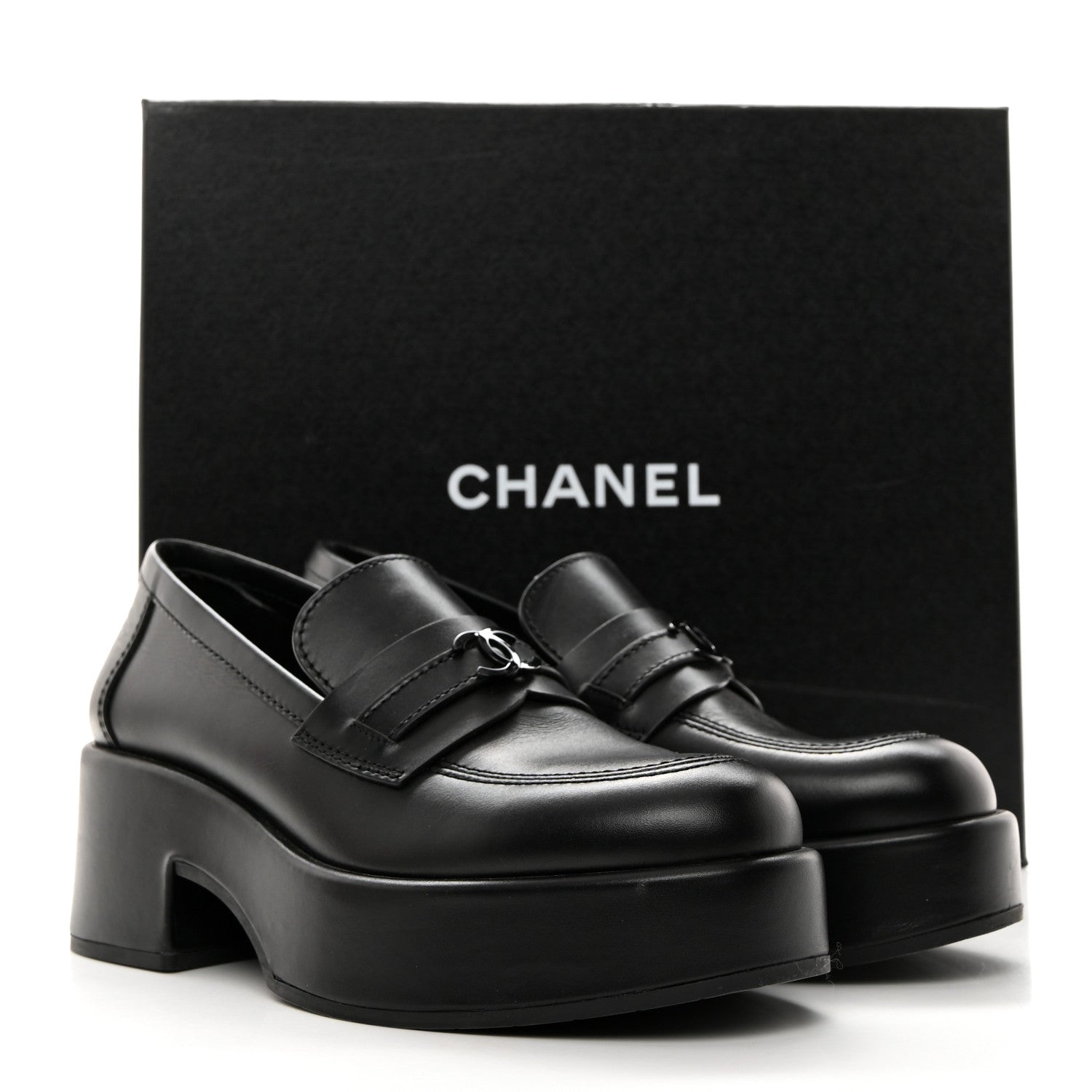Chanel Calfskin CC Platform Loafers 37.5 Black 9 of 9