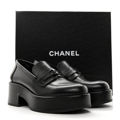 Chanel Calfskin CC Platform Loafers 37.5 Black 9 of 9