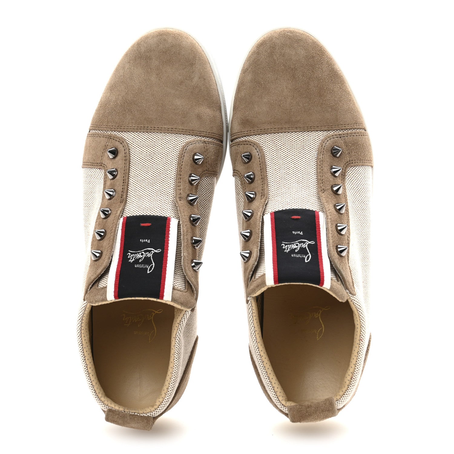 Christian Louboutin Suede Canvas Mens Fique A Vontade Sneakers 45 Beige 2 of 10