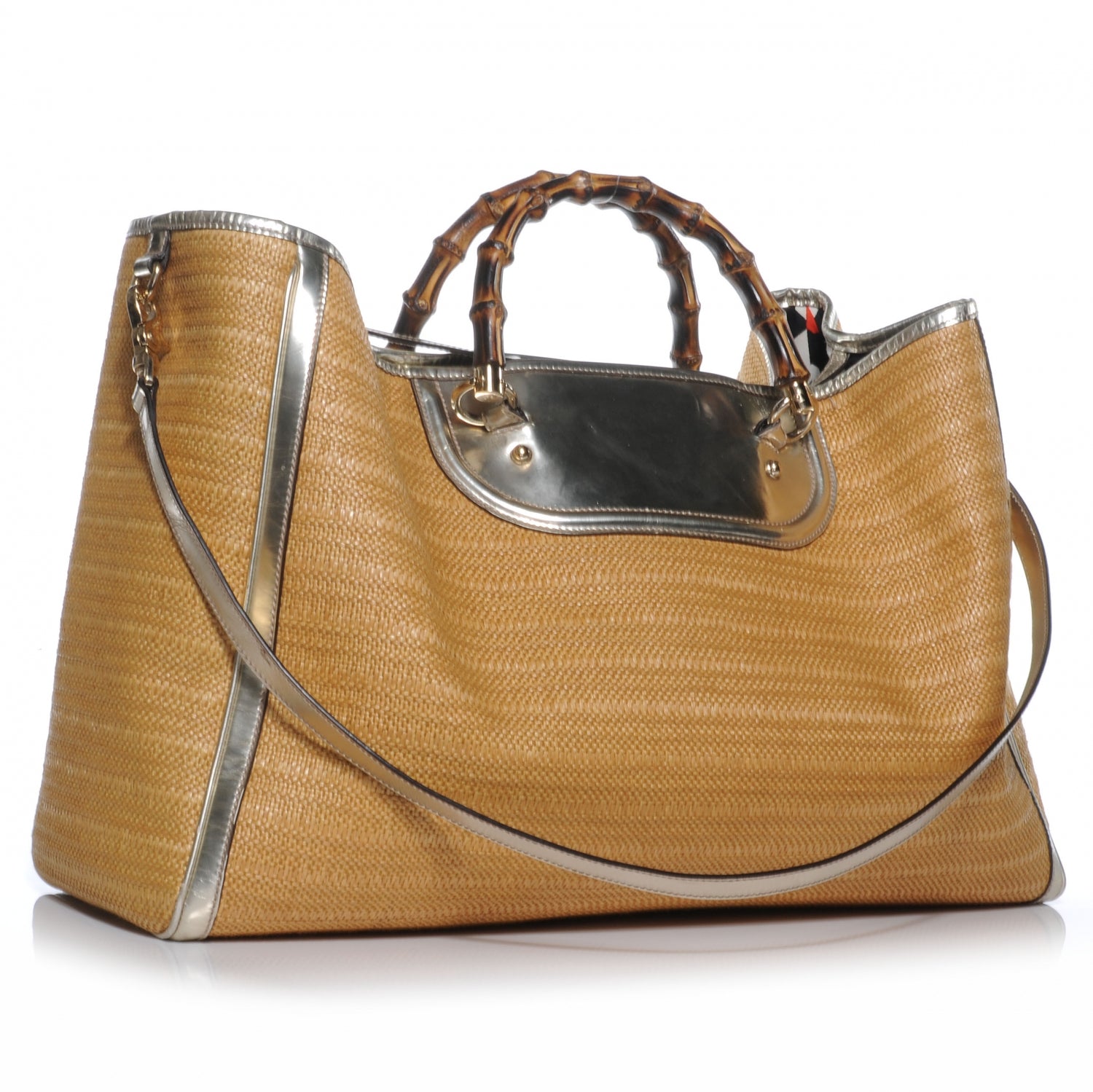 Gucci Straw Bamboo Handle Tote Silver 4 of 8