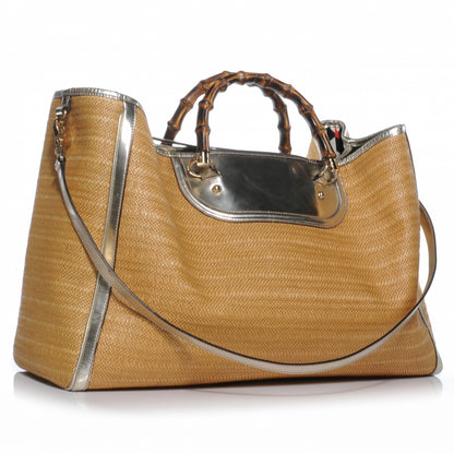 Gucci Straw Bamboo Handle Tote Silver 4 of 8