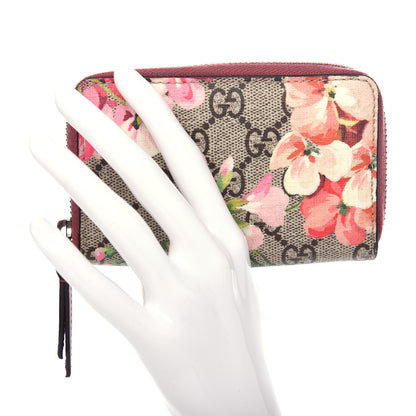 Gucci GG Supreme Monogram Blooms Zip Around Card Case Wallet Beige Multicolor Dry Rose 2 of 7