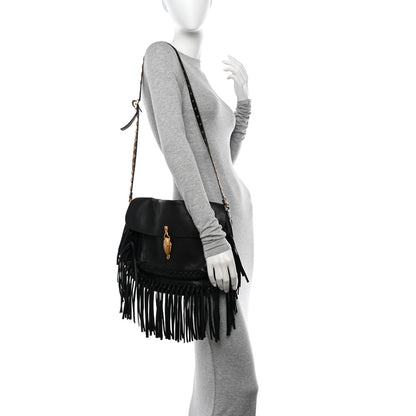 Valentino Garavani Grained Calfskin C Rockee Scarab Fringe Shoulder Bag Black 3 of 10