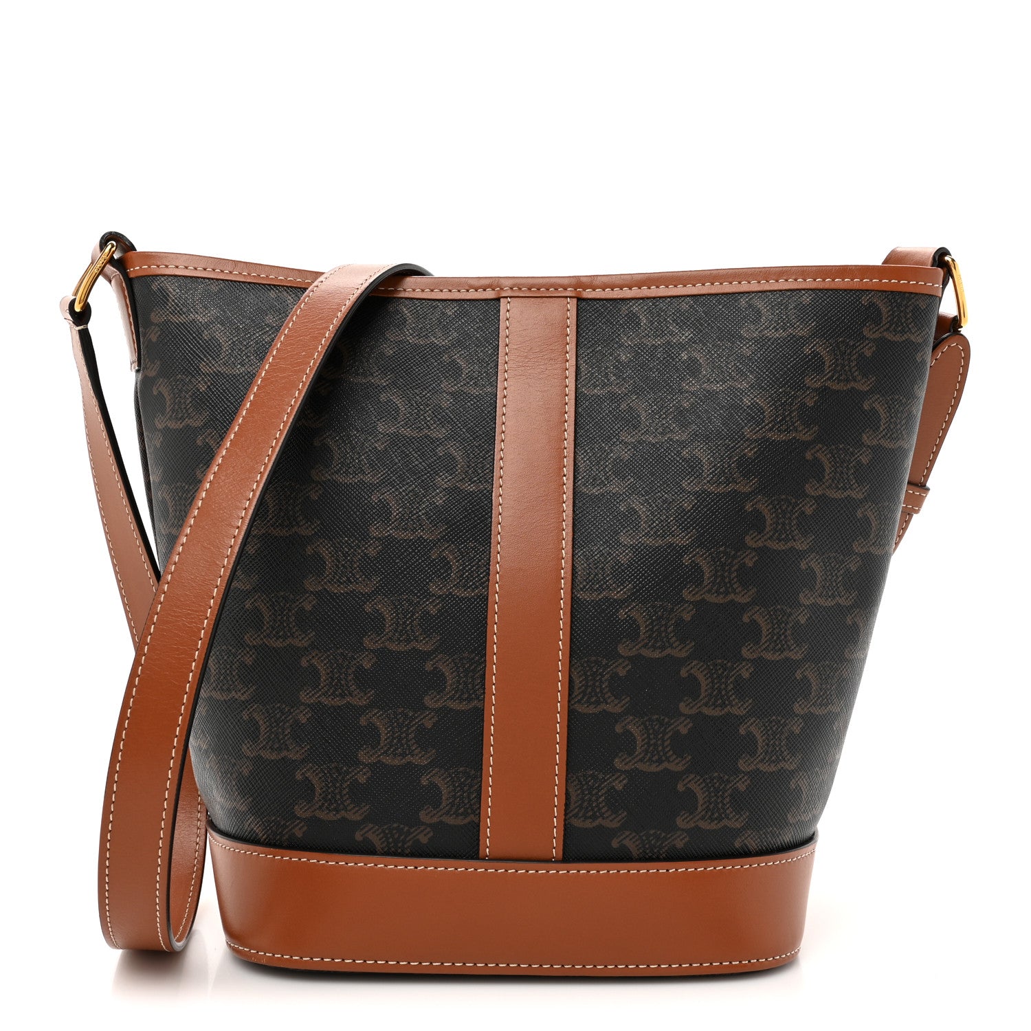 Celine Triomphe Canvas Calfskin Small Bucket Bag Tan 1 of 17