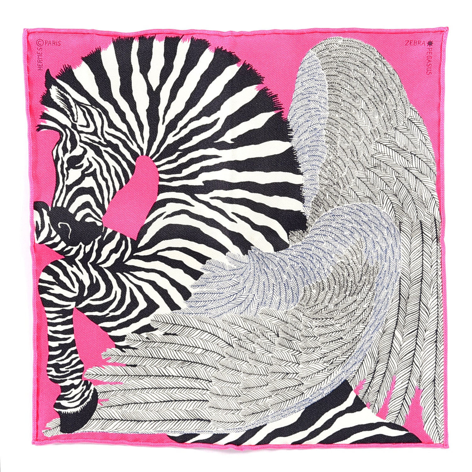 Hermes Silk Carre Zebra Pegasus Nano Scarf 20 Rose Bonbon Black White 1 of 3