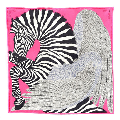 Hermes Silk Carre Zebra Pegasus Nano Scarf 20 Rose Bonbon Black White 1 of 3