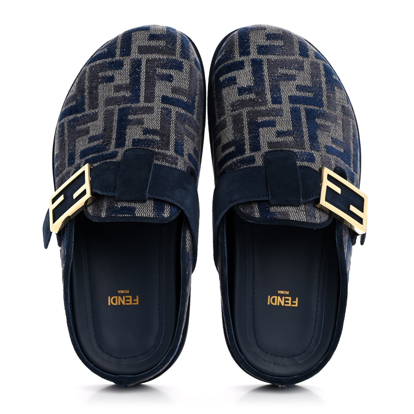 Woven Fabric FF Fendi Feel Mules 37 Grigio Blue Midnight Blue