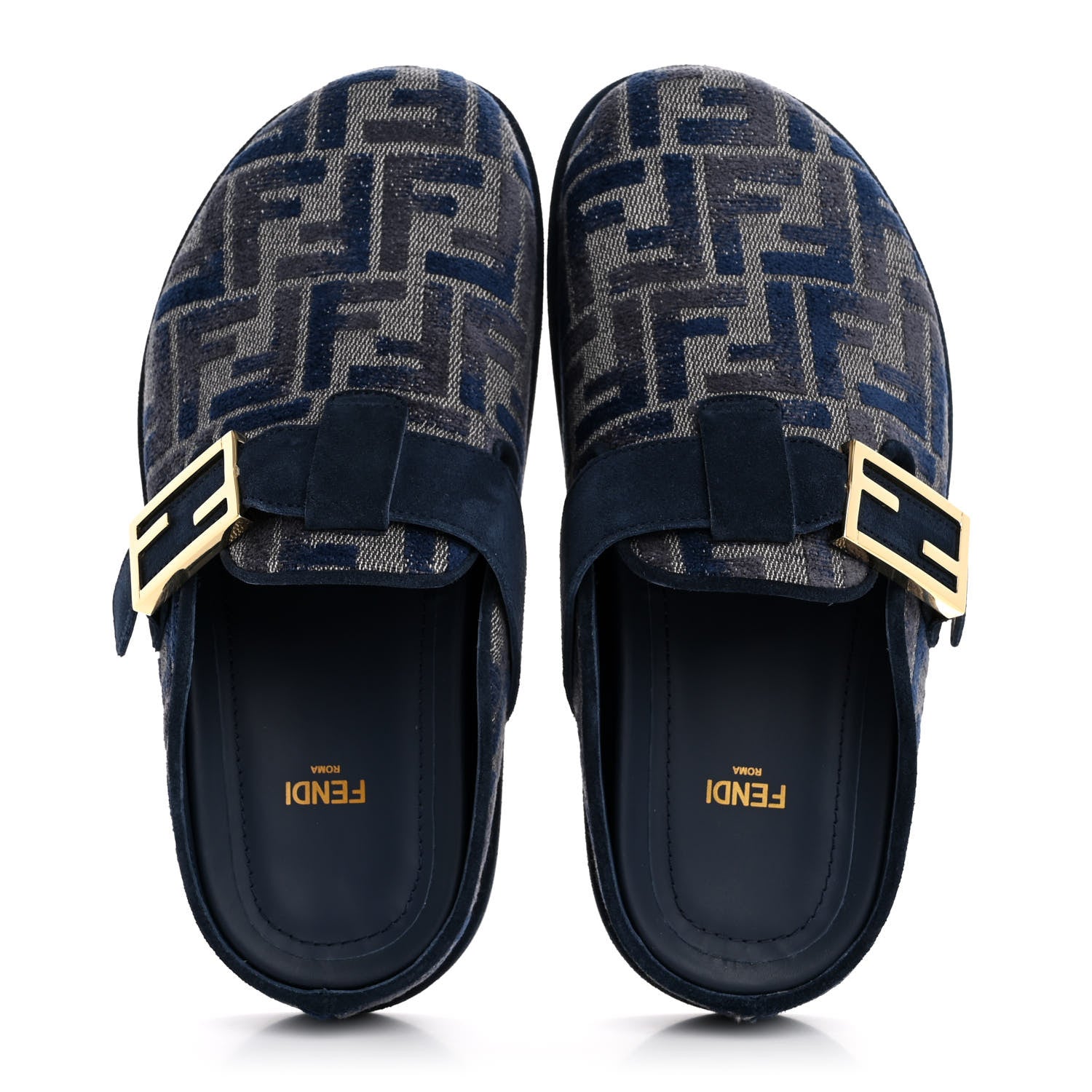 Fendi Woven Fabric FF Fendi Feel Mules 37 Grigio Blue Midnight Blue 2 of 10