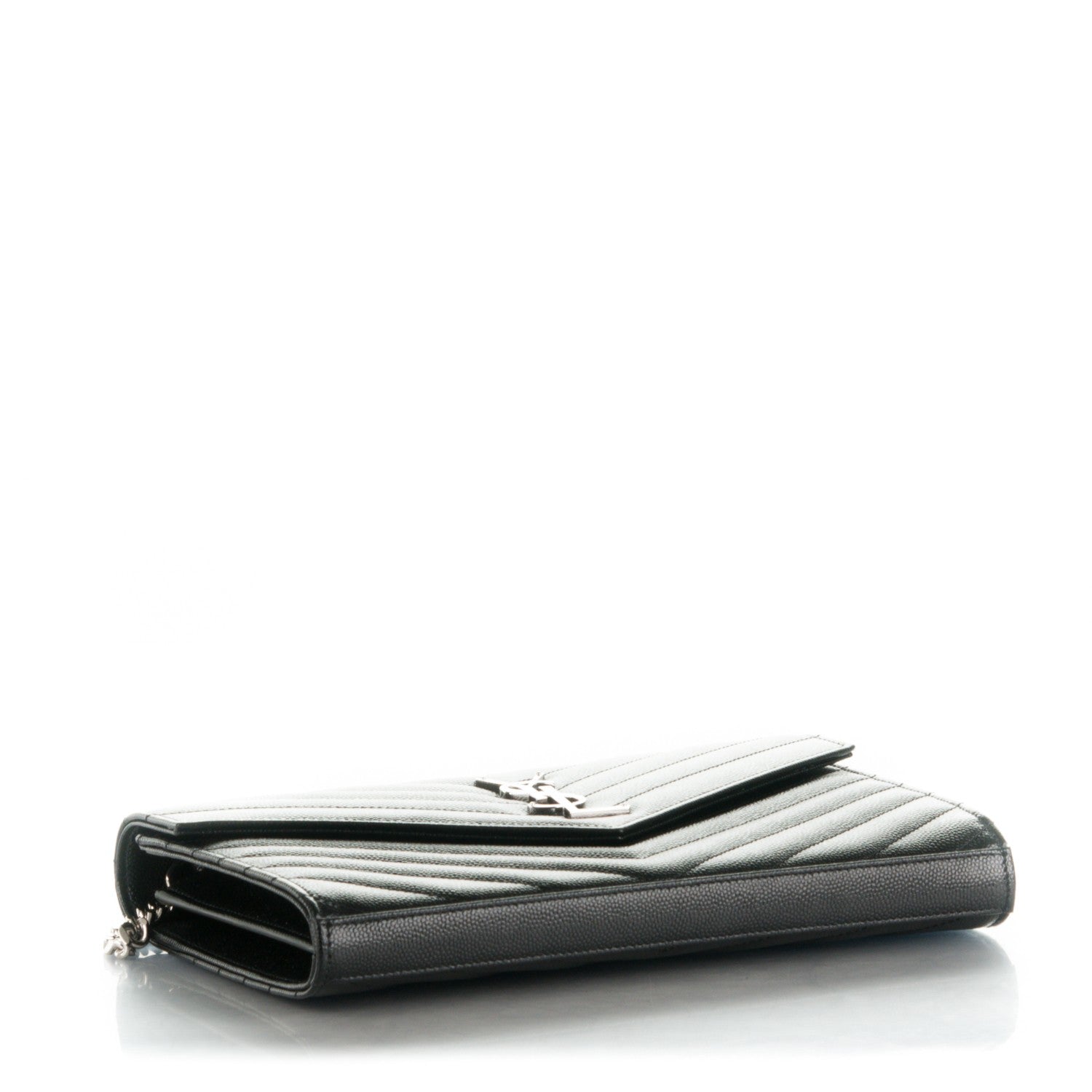 Saint Laurent Grain De Poudre Matelasse Chevron Monogram Chain Wallet Black 4 of 8