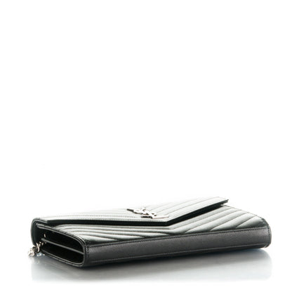 Saint Laurent Grain De Poudre Matelasse Chevron Monogram Chain Wallet Black 4 of 8
