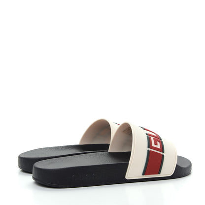 Gucci Rubber Stripe Mens Pool Slide Sandals 8 Ecru Green Red 4 of 11