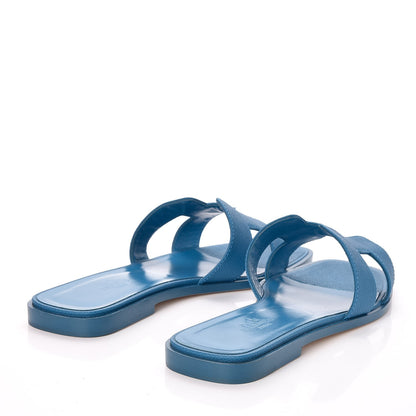 Hermes Epsom Oran Sandals 37.5 Bleu Izmir 4 of 8