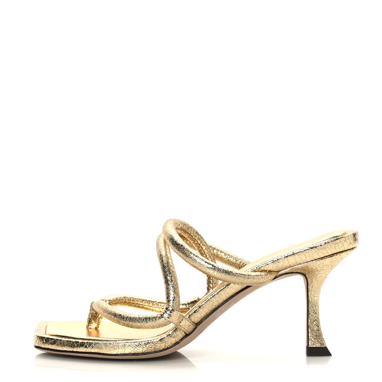 Jimmy Choo Metallic Crackled Calfskin Cape 75 Strappy Slide Sandals 38 Gold 1 of 7