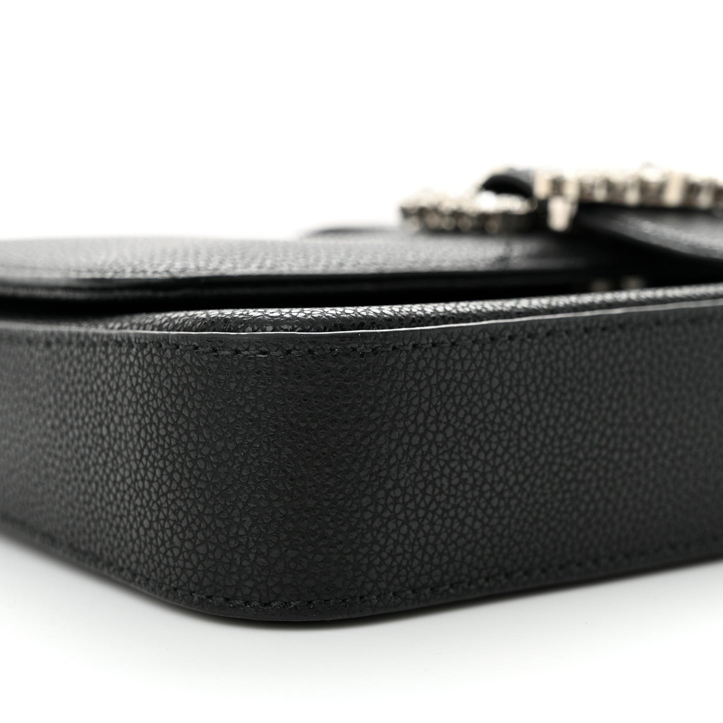 Calfskin Crystal Cheri Wallet on Chain Bag Black