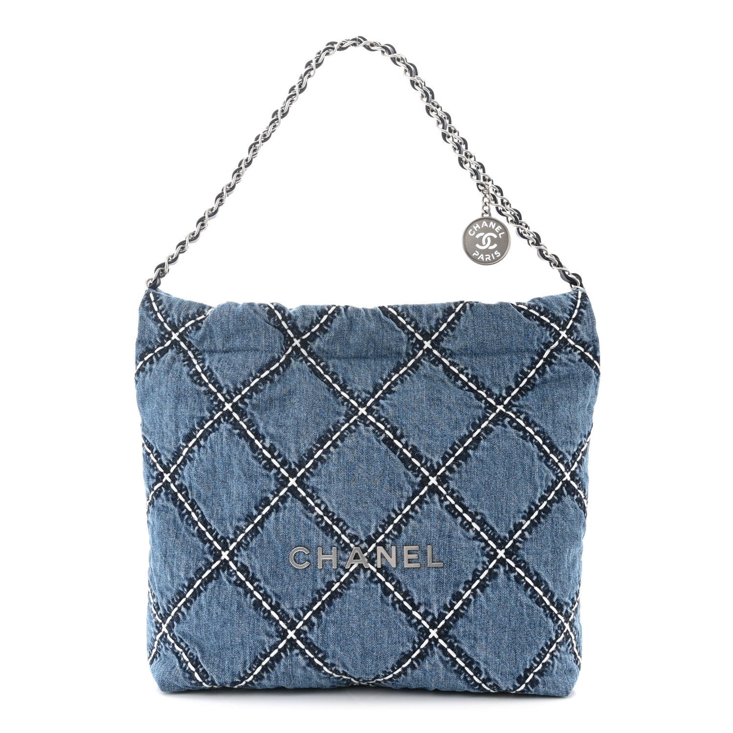 Denim Quilted Stitched Small Chanel 22 Blue