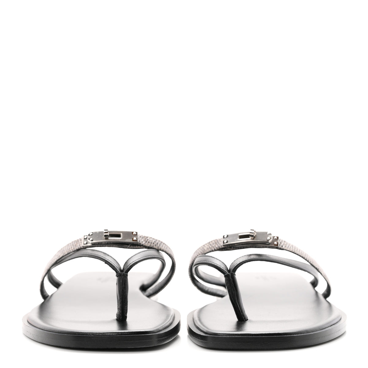Hermes Calfskin Lizard Miss Sandals 38.5 Black Ombre 3 of 8