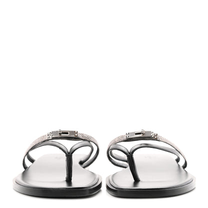 Hermes Calfskin Lizard Miss Sandals 38.5 Black Ombre 3 of 8