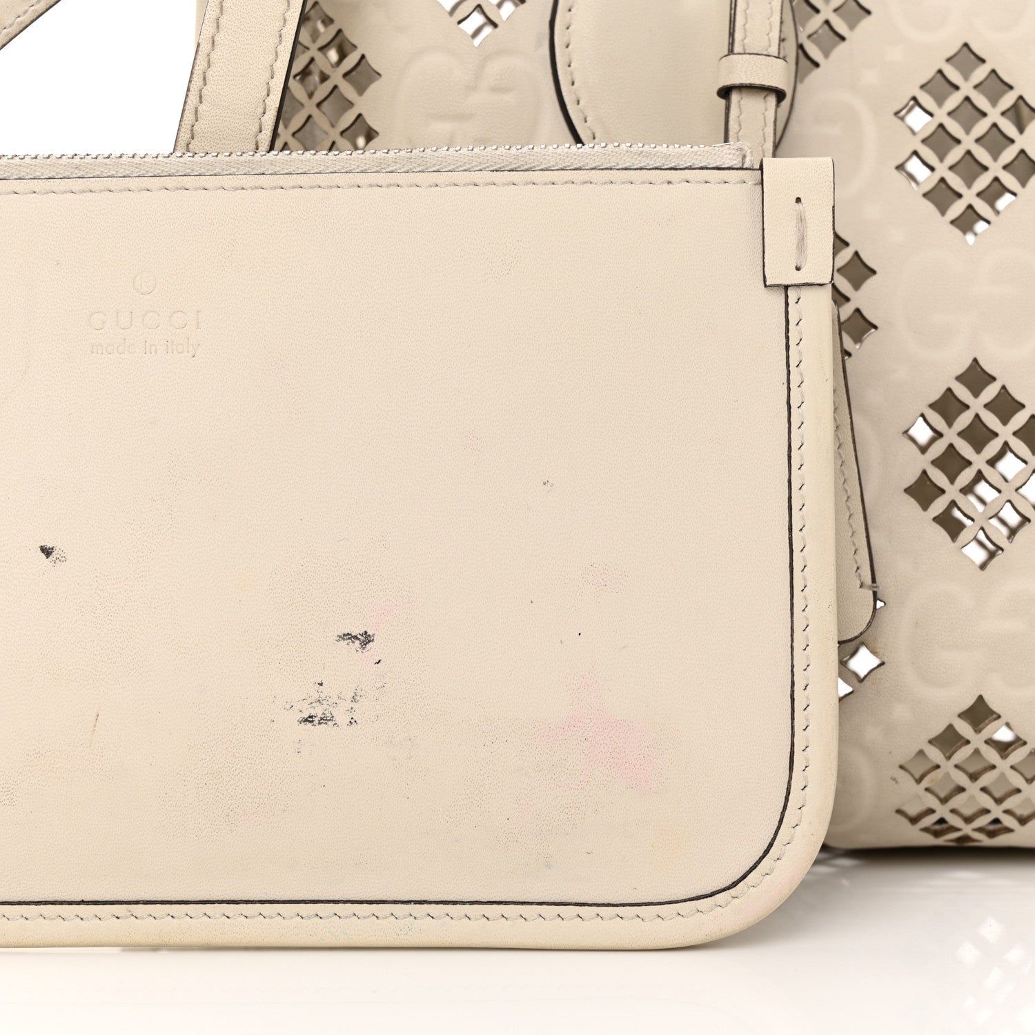 Gucci Calfskin GG Monogram Diamond Cut Small Ophidia Tote Bag Off White 13 of 20