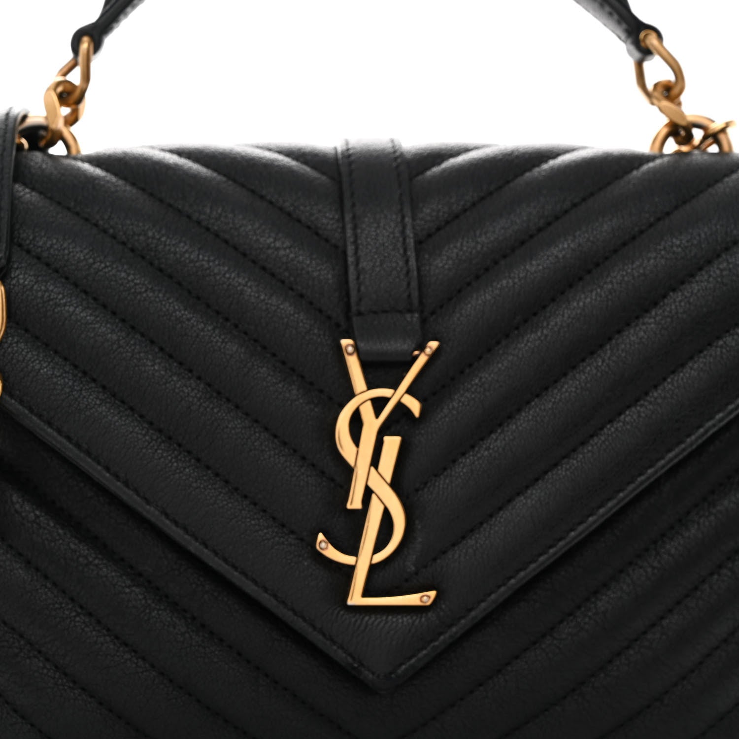 Saint Laurent Sheepskin Matelasse Chevron Monogram Medium College Bag Black 8 of 10