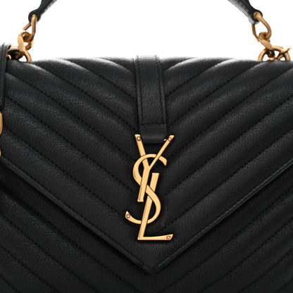 Saint Laurent Sheepskin Matelasse Chevron Monogram Medium College Bag Black 8 of 10