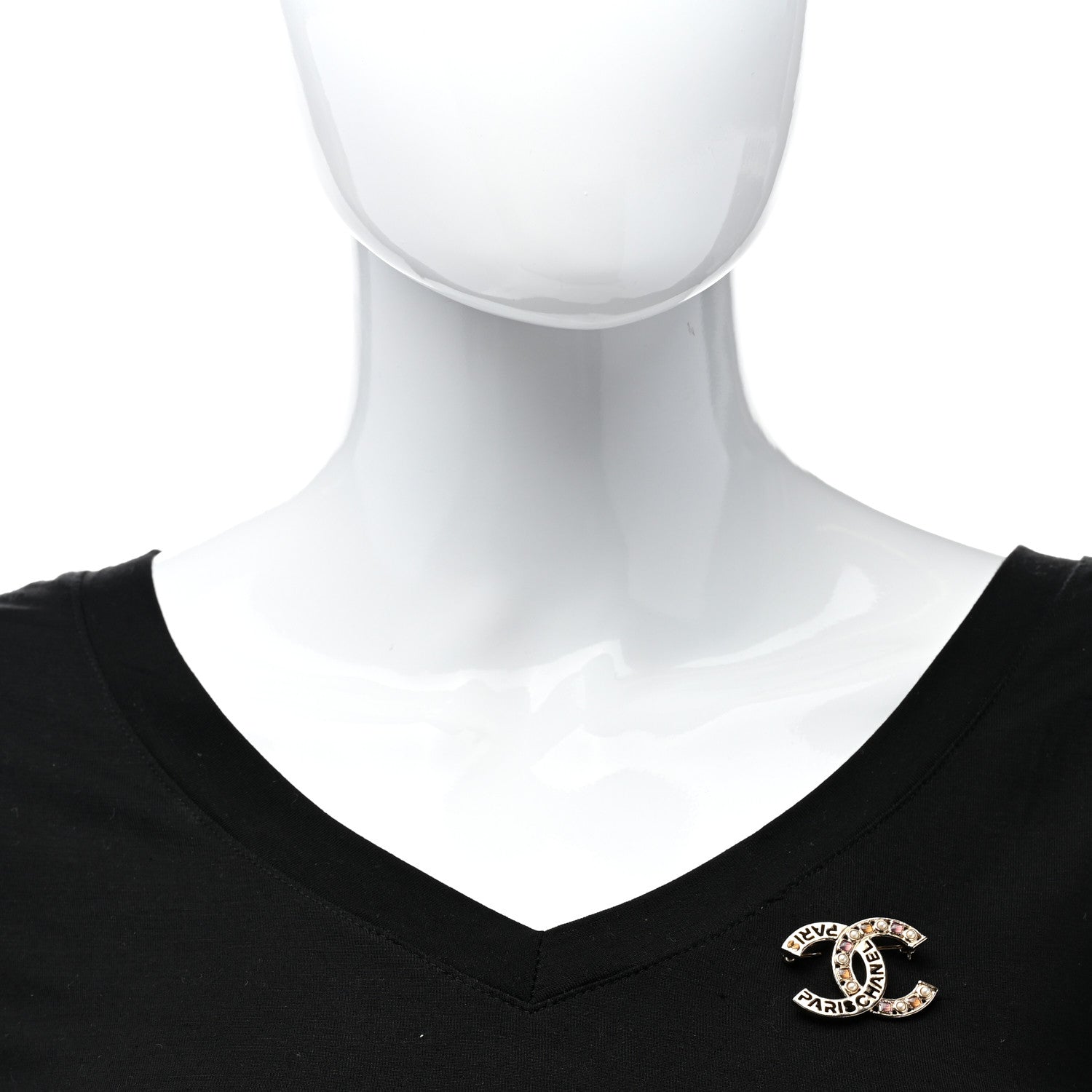 Chanel Crystal Pearl Glass CC Logo Brooch Gold Pink Orange 2 of 5